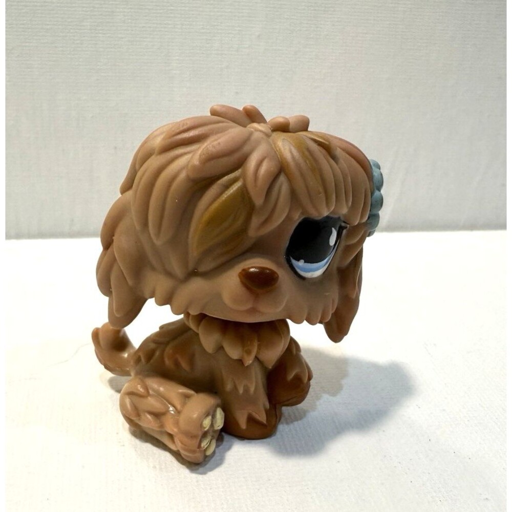 Littlest Pet Shop LPS SHEEPDOG Brown w/ Blue Flower Teardrop Eyes